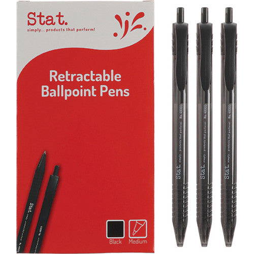 Stat Ballpoint Pens 1.0mm Retractable Medium Black Box of 12