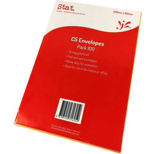 Stat C5 Kraft Envelopes Peel and Seal Pack 100