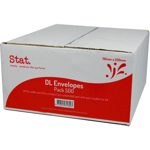 Stat DL Window Face Envelopes Peel and Seal Box 500