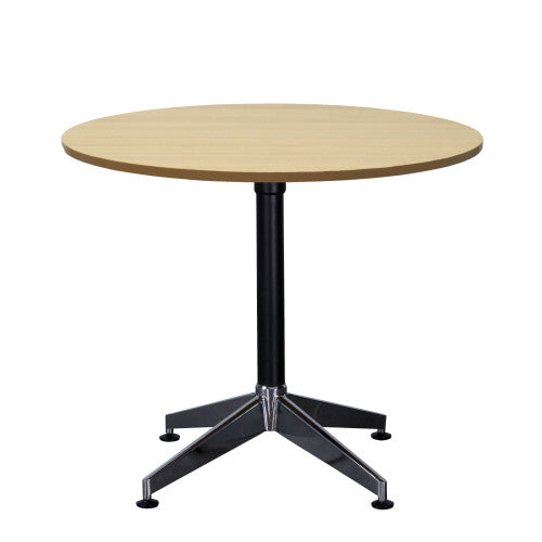 Rapidline Typhoon 4 Star Round Meeting Table 900mm Diameter Natural Oak / Black Aluminium