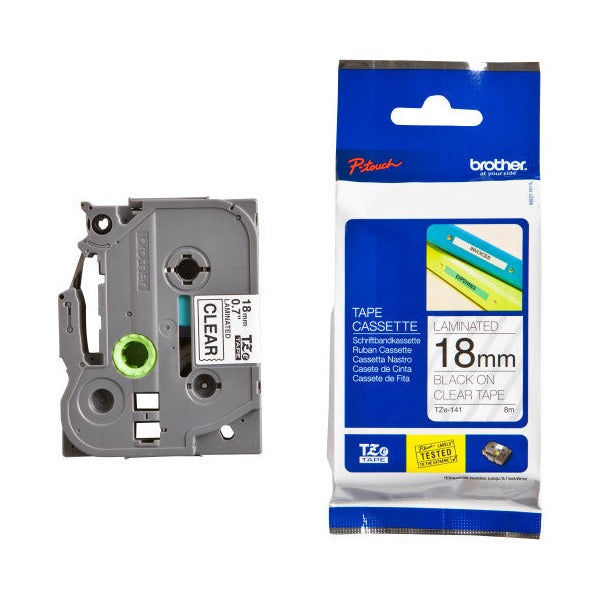 Brother TZe-141 Laminated Label Tape 18mm Black on Clear