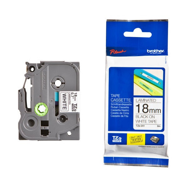 Brother TZe-241 Laminated Label Tape 18mm Black on White