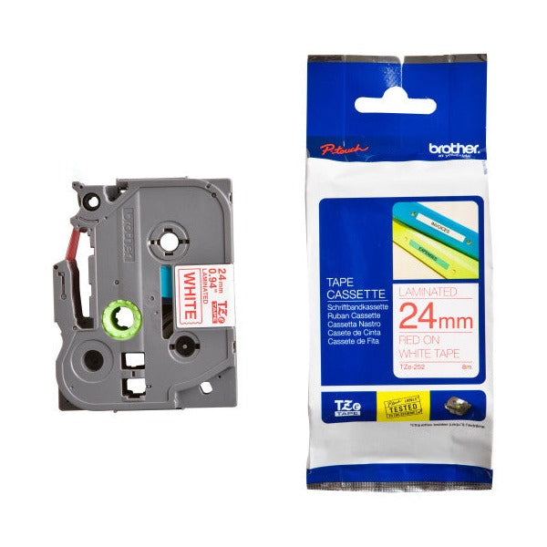 Brother TZe-252 Laminated Label Tape 24mm Red on White
