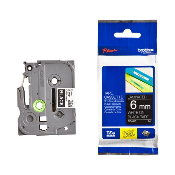 Brother TZe-315 Laminated Label Tape 6mm White on Black
