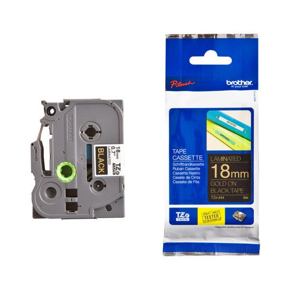 Brother TZe-344 Laminated Label Tape 18mm Gold on Black