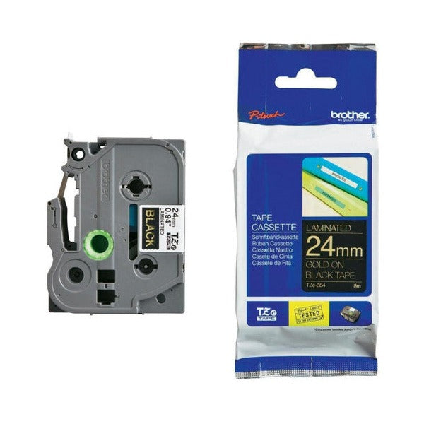 Brother TZe-354 Laminated Label Tape 24mm Gold on Black