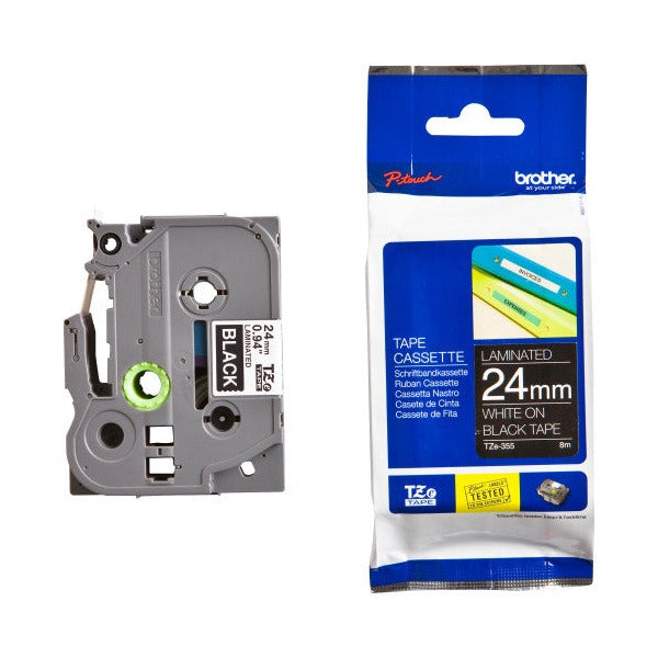 Brother TZe-355 Laminated Label Tape 24mm White on Black