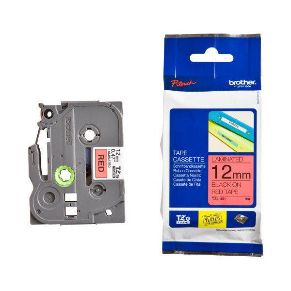 Brother TZe-431 Laminated Label Tape 12mm Black on Red