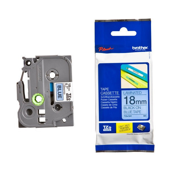 Brother TZe-541 Laminated Label Tape 18mm Black on Blue