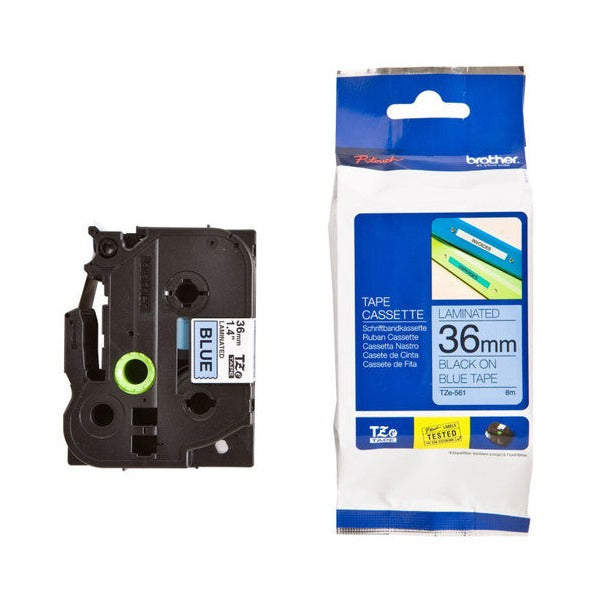 Brother TZe-561 Laminated Label Tape 36mm Black on Blue