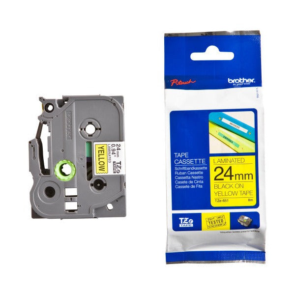 Brother TZe-651 Laminated Label Tape 24mm Black on Yellow