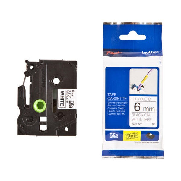 Brother TZe-FX211 Flexible ID Label Tape 6mm Black on White