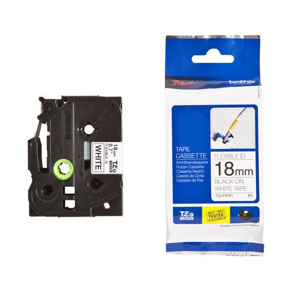 Brother TZe-FX241 Flexible ID Label Tape 18mm Black on White