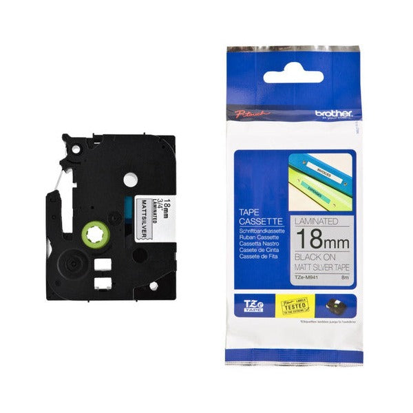 Brother TZe-M941 Matt Laminated Label Tape 18mm Black on Matt Silver