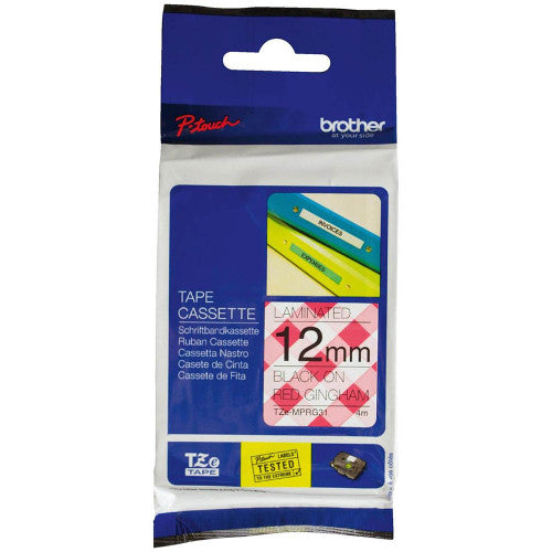 Brother TZe-MPRG31 Pattern Label Tape 12mm Black on Red Gingham