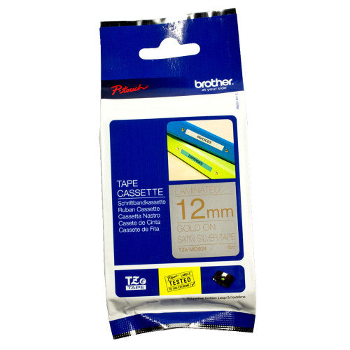 Brother TZe-MQ934 Satin Laminated Label Tape 12mm Gold on Satin Silver