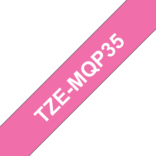 Brother TZe-MQP35 Satin Laminated Label Tape 12mm White on Berry Pink