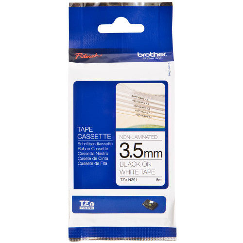Brother TZe-N201 Non Laminated Label Tape 3.5mm Black on White