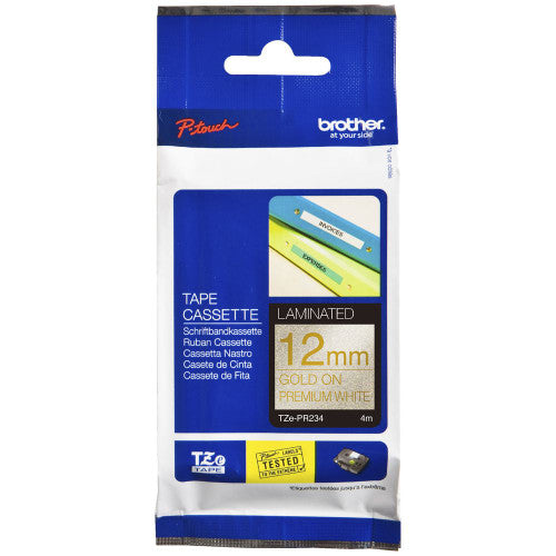 Brother TZe-PR234 Premium Label Tape 12mm Gold on Glitter White