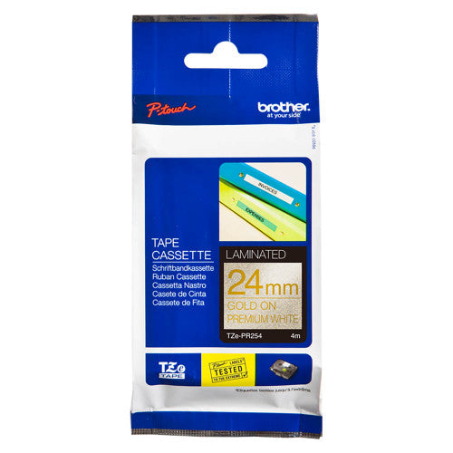 Brother TZe-PR254 Premium Label Tape 24mm Gold on Glitter White