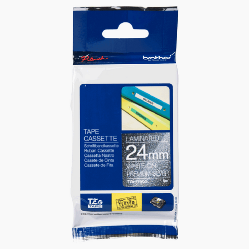 Brother TZe-PR955 Premium Label Tape 24mm White on Glitter Silver