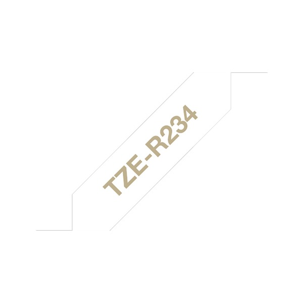 Brother TZe-R234 Satin Ribbon Tape 12mm Gold on White