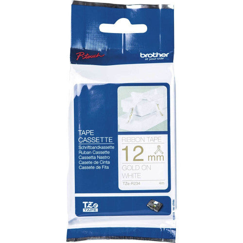 Brother TZe-R234 Satin Ribbon Tape 12mm Gold on White