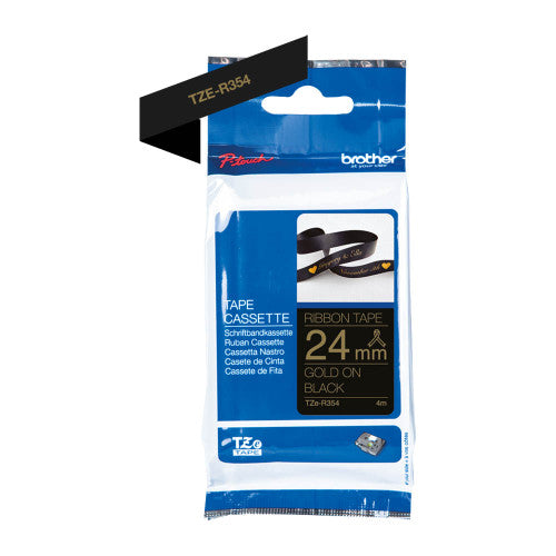 Brother TZe-R354 Satin Ribbon Tape 24mm Gold on Black