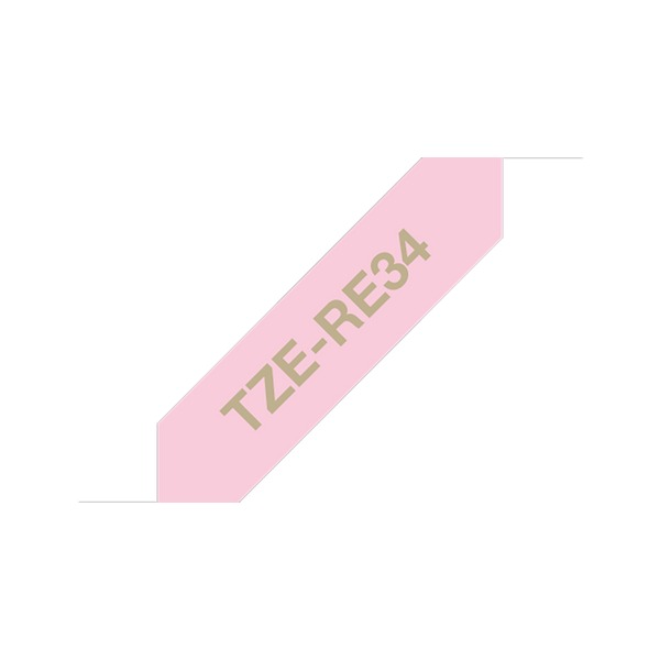 Brother TZe-RE34 Satin Ribbon Tape 12mm Gold on Pink