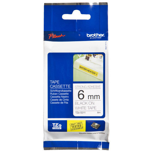 Brother TZe-S211 Strong Adhesive Label Tape 6mm Black on White