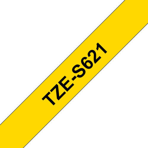 Brother TZe-S621 Strong Adhesive Label Tape 9mm Black on Yellow