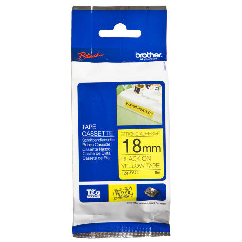 Brother TZe-S641 Strong Adhesive Label Tape 18mm Black on Yellow