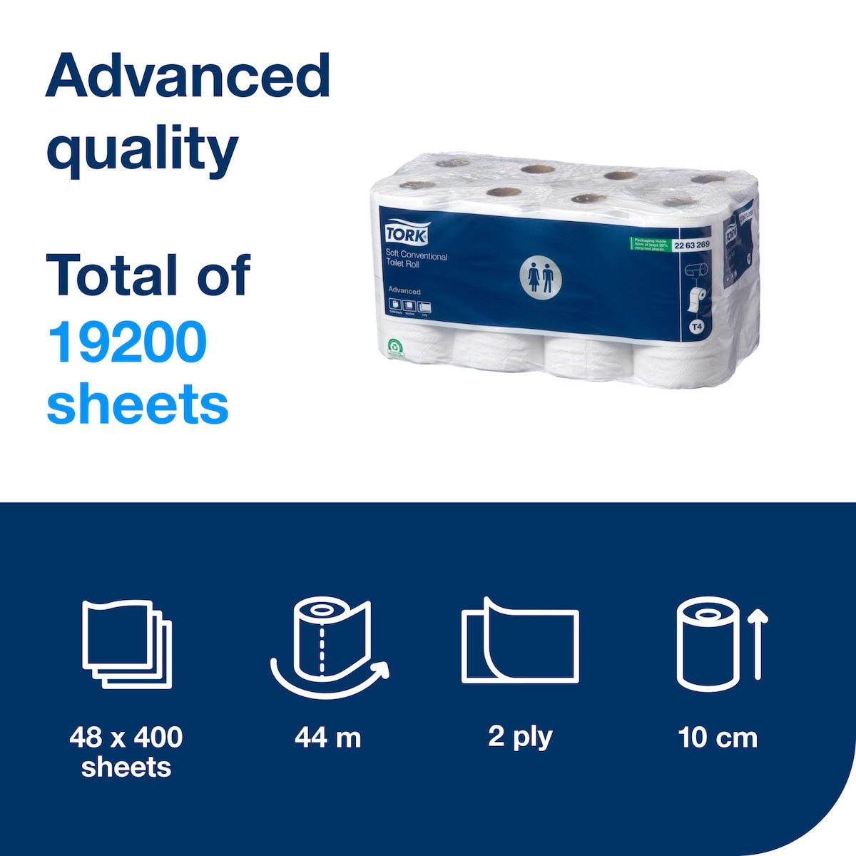 Tork Soft Conventional Toilet Roll 2 Ply Advanced T4 White 3 Packs of 16