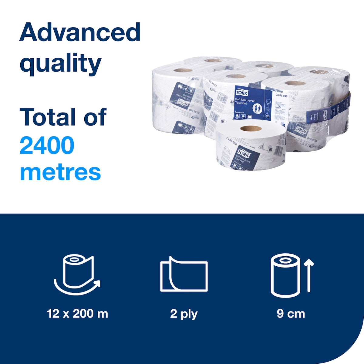 Tork Soft Mini Jumbo Toilet Roll 2 Ply Advanced T2 White Carton of 12 Rolls
