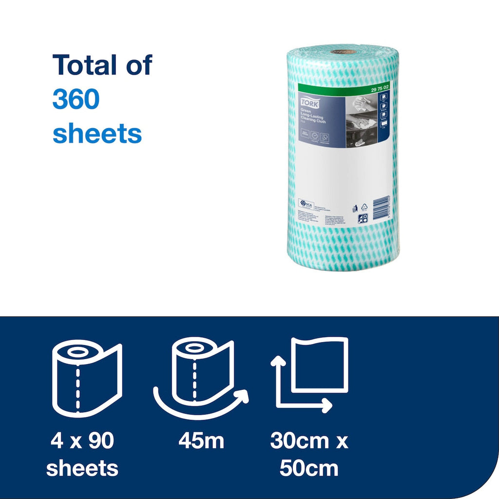 Tork Green Long Lasting Cleaning Cloth 90 Sheets 4 Rolls