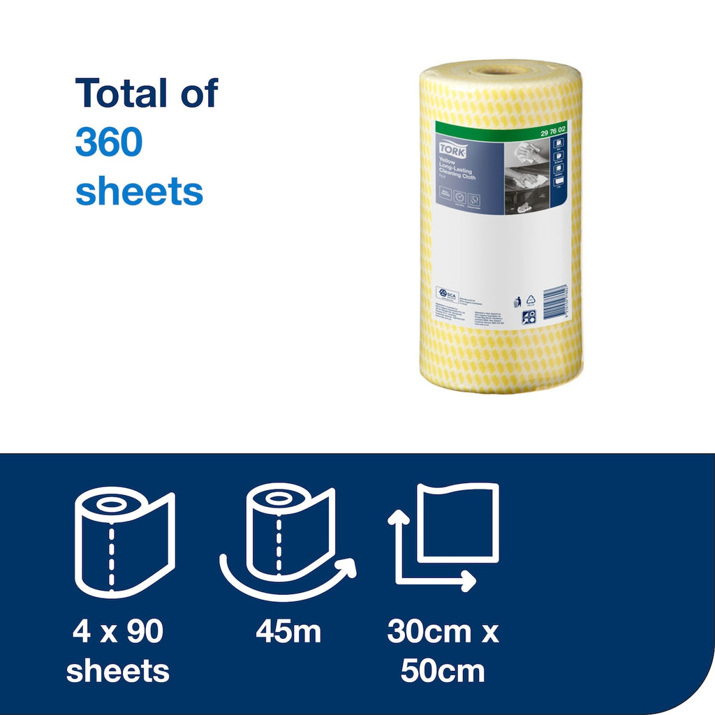 Tork Yellow Long Lasting Cleaning Cloth 90 Sheets 4 Rolls