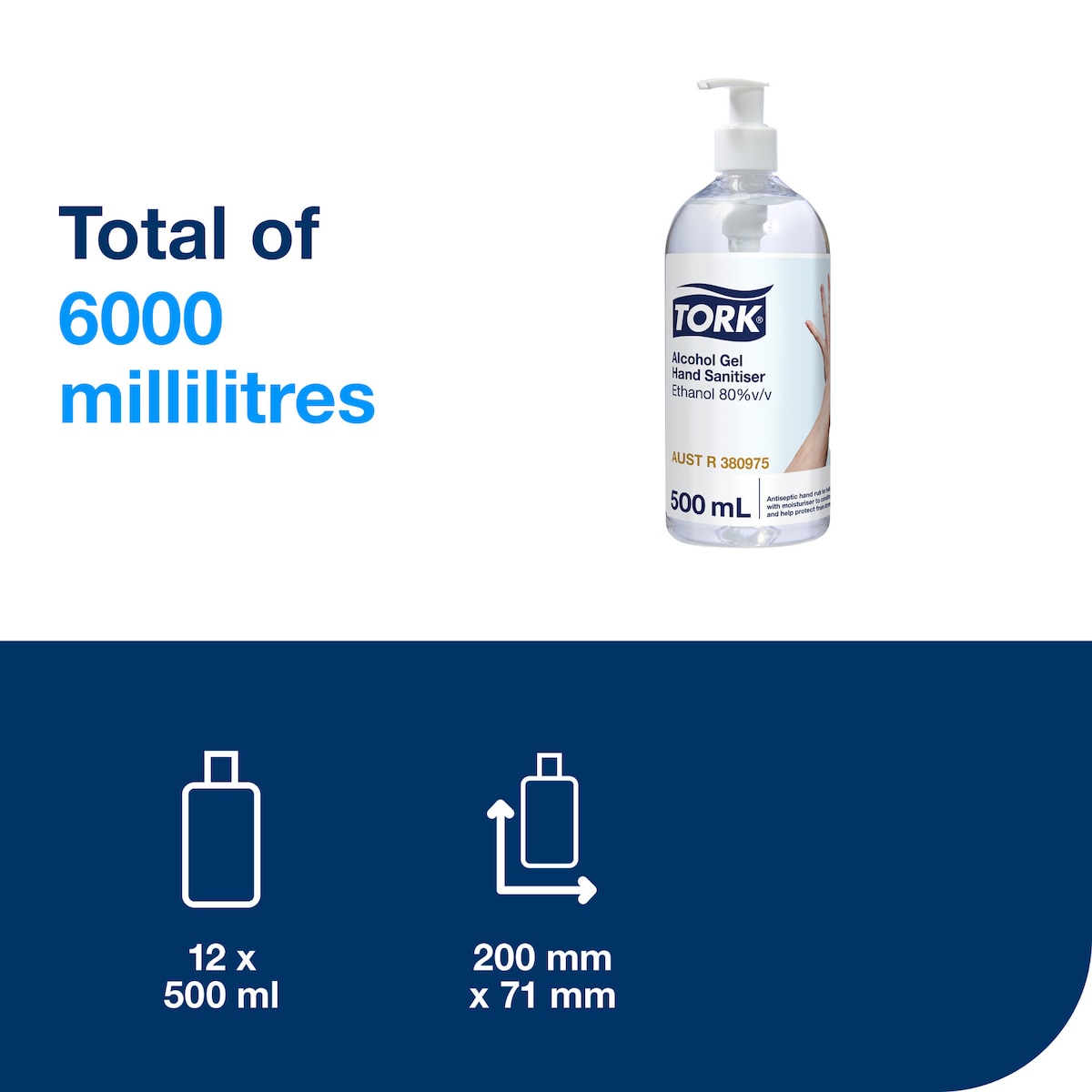 Tork Alcohol Gel Hand Sanitiser with Pump 500ml Carton of 12