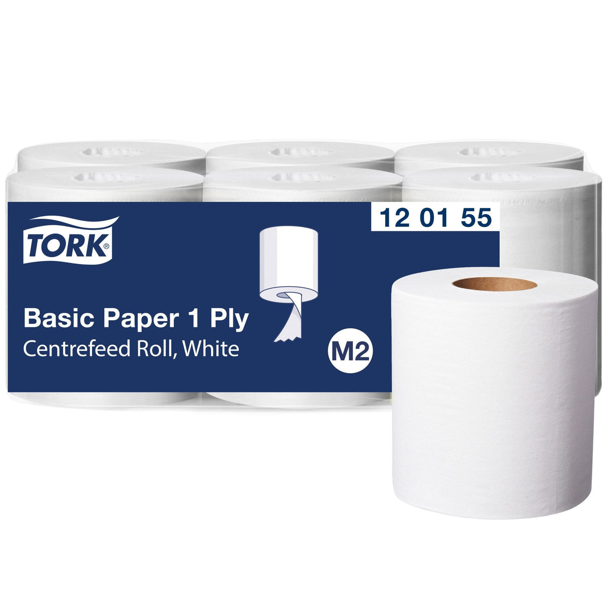 Tork Basic Paper Centrefeed Roll 1 Ply M2 White Carton of 6 Rolls