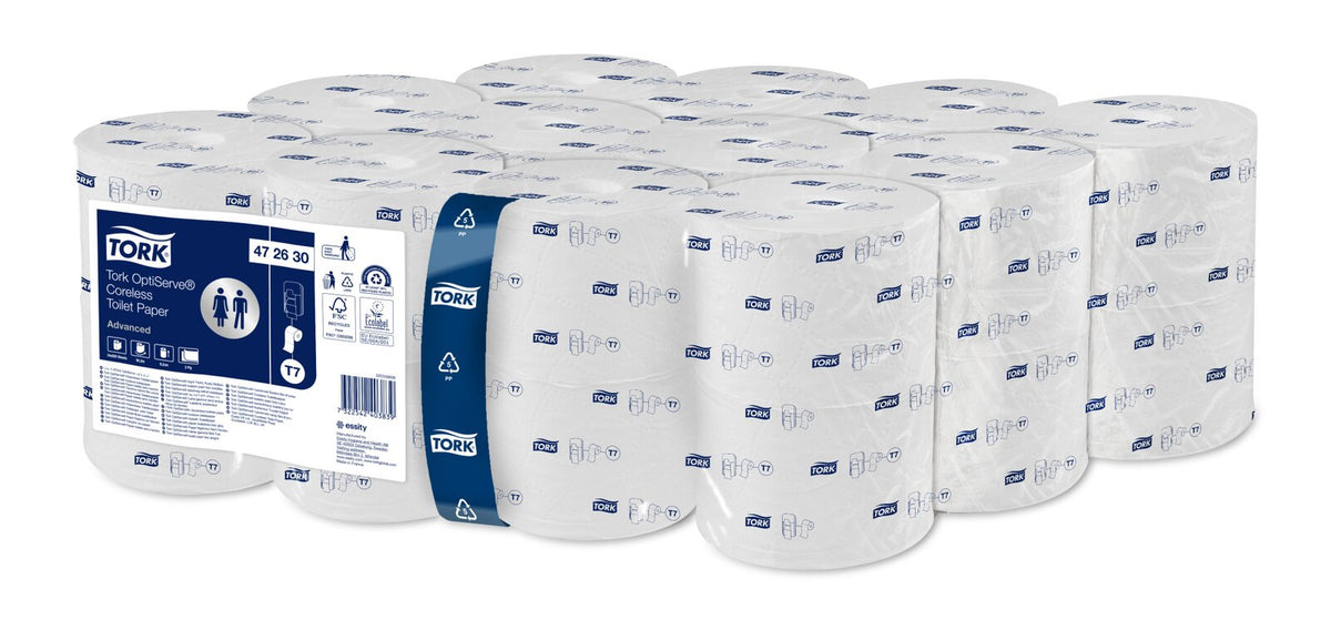 Tork OptiServe Coreless Mid Size Toilet Roll 2 Ply Advanced T7 White Carton of 24 Rolls