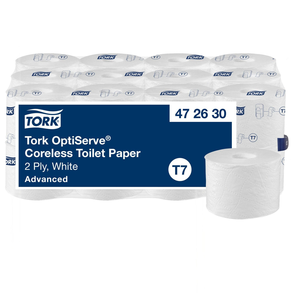 Tork OptiServe Coreless Mid Size Toilet Roll 2 Ply Advanced T7 White Carton of 24 Rolls