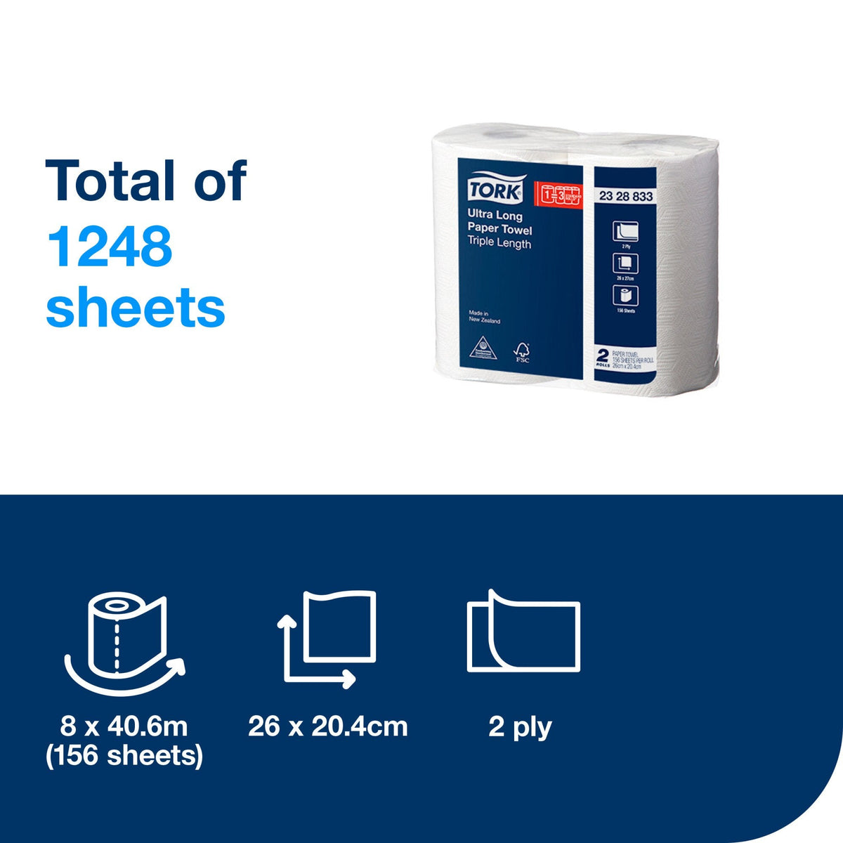 Tork Ultra Long Paper Towel Triple Length 2 Ply White Carton of 8 Rolls