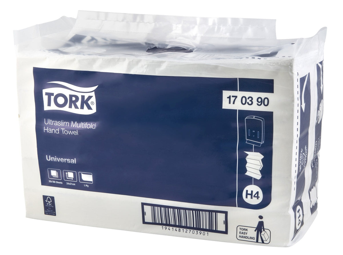 Tork Ultraslim Multifold Hand Towel 1 Ply Universal H4 White Carton of 20 x 180 Sheets