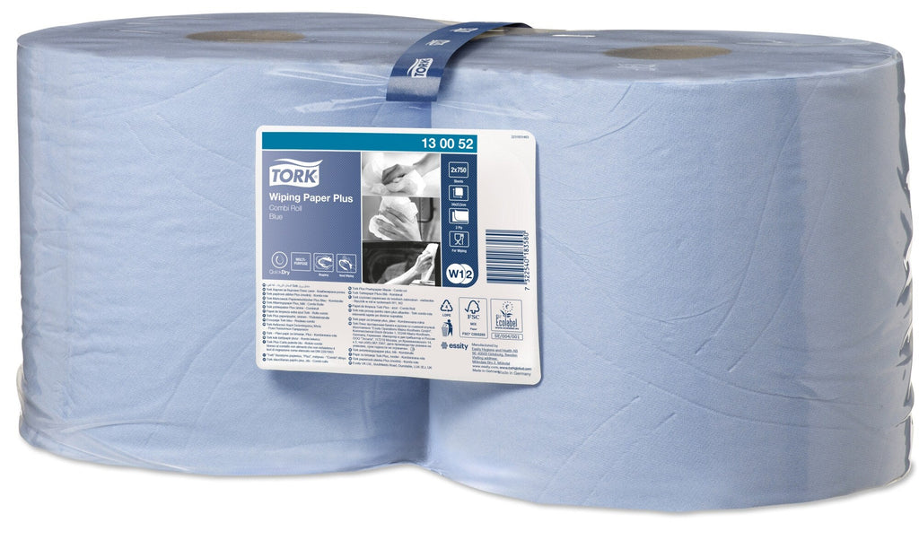 Tork Wiping Paper Plus Blue Combi Roll 2 Ply W1 W2 Blue Carton of 2 Rolls