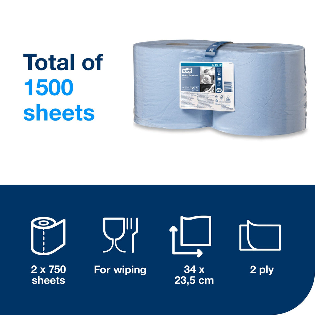 Tork Wiping Paper Plus Blue Combi Roll 2 Ply W1 W2 Blue Carton of 2 Rolls