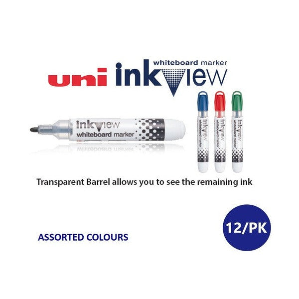 Uni Inkview Whiteboard Markers Bullet Tip 1.8mm Assorted, Box of 12