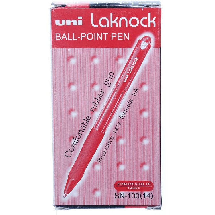 Uni Laknock SN-100 Retractable Ballpoint Pen 1.4mm Red Box of 12