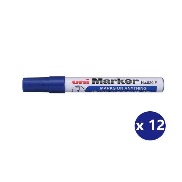 Uni Permanent Marker 520 Bullet Tip 3mm Blue Box of 12