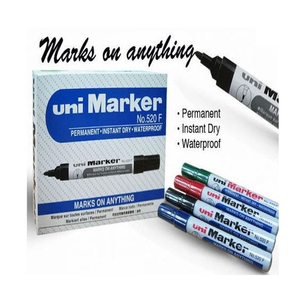Uni Permanent Marker 520 Bullet Tip 3mm Red Box of 12