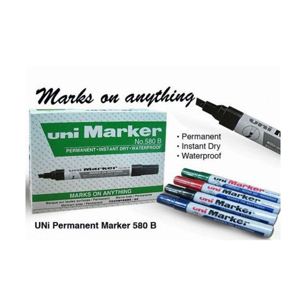 Uni Permanent Marker 580 Chisel Tip 5mm Black Box of 12