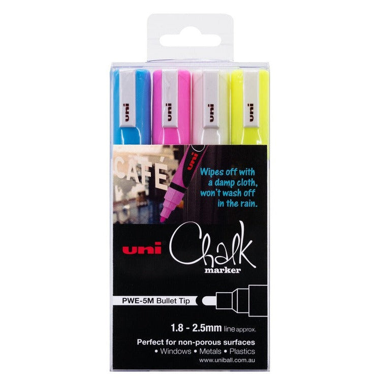 Uni Liquid Chalk Marker Bullet Tip 2.5mm Assorted Wallet of 4